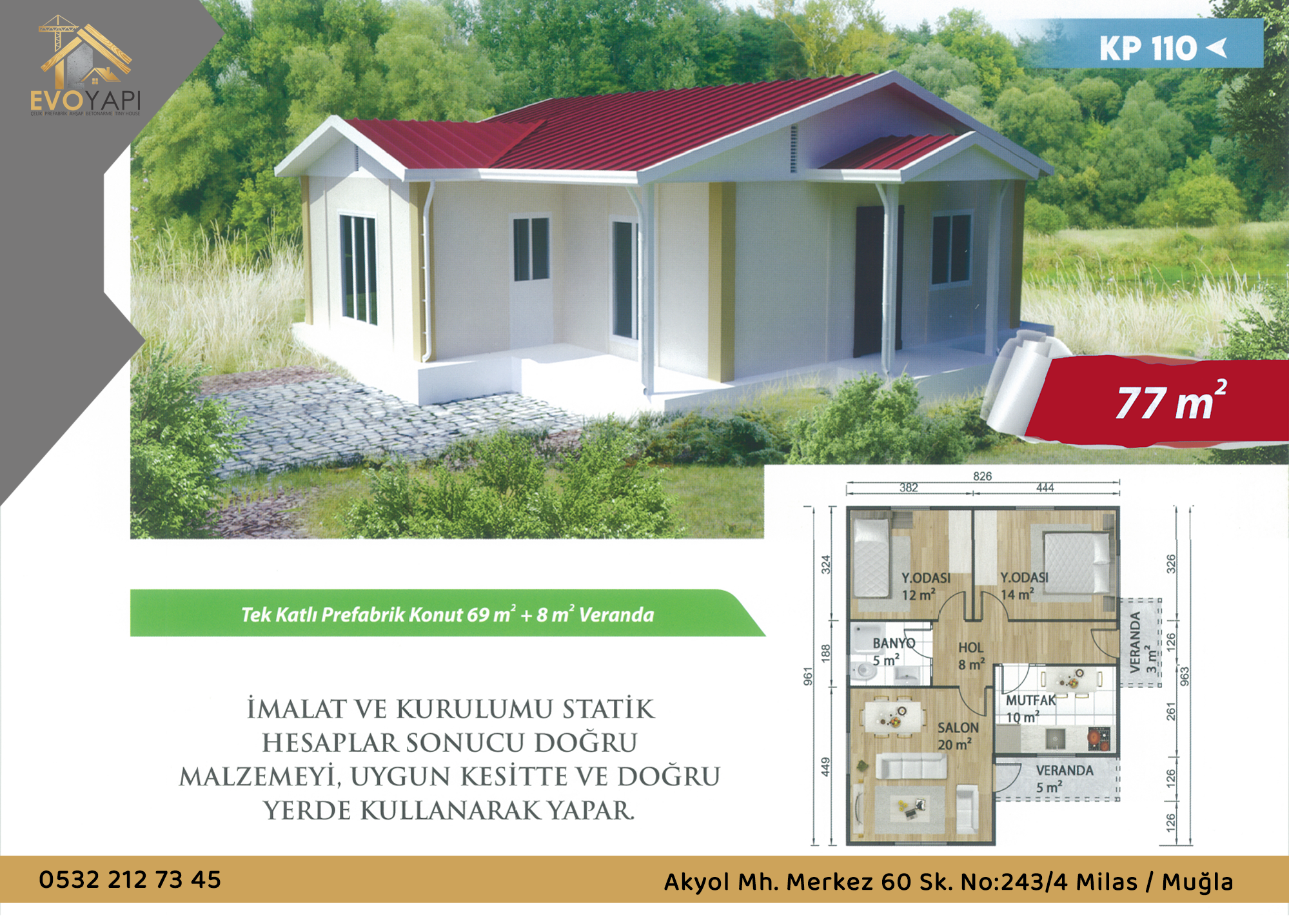 KP110 77 m² Prefabrik Ev